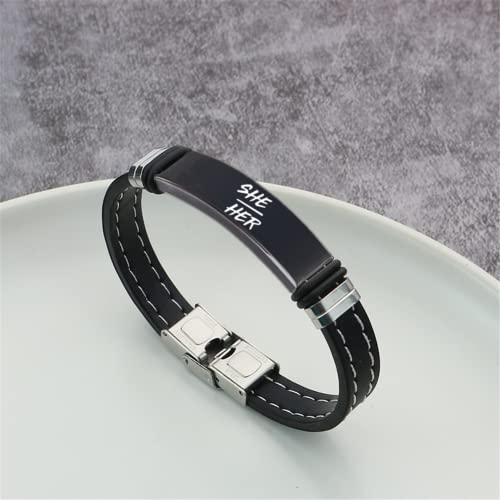 Feminine She Her Hers Gender Identity Pronouns Silicone Bracelet, Stylish Nonbinary NB Pride Genderqueer LGBTQ Wristband Bangle for Female Pronouns Jewelry,8.26 inch3