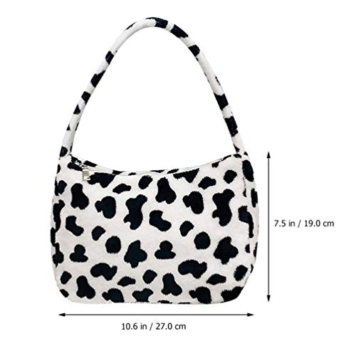 KESYOO Bolsa Feminina Bolsa de Pelúcia Padrão Vaca Bolsa de Ombro Macio Zíper Bolsa Novidade Bolsa C