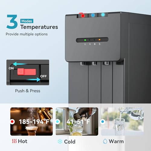 Image of EUHOMY Self Cleaning Bottom Loading Water Cooler Dispenser, 3 Temperatures (Cold, Warm, Hot), Child Safety Lock, LED Indicator Light, Water Dispenser for Home, Apartment, Office, Black