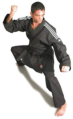 adidas US Star Black Karate Uniforms with White Stripes on Shoulder (140)