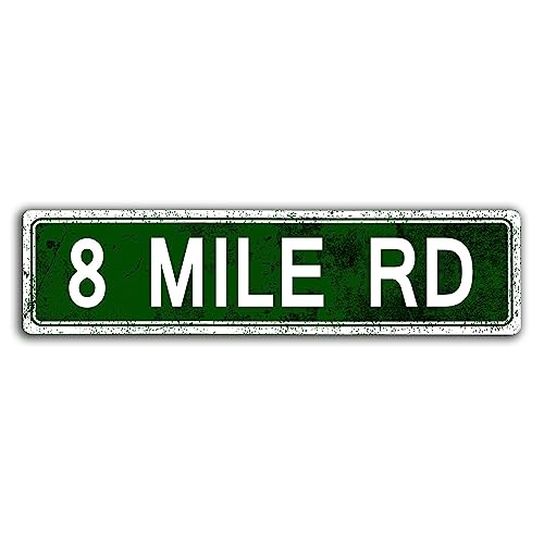 Detroit 8 Mile Road Wall Sign Street Signs Vintage Metal Tin Sign Farmhouse Home Decor Retro Road Signs Country Wall Art Man Cave Garage Decorative Signage 4x16 Inch