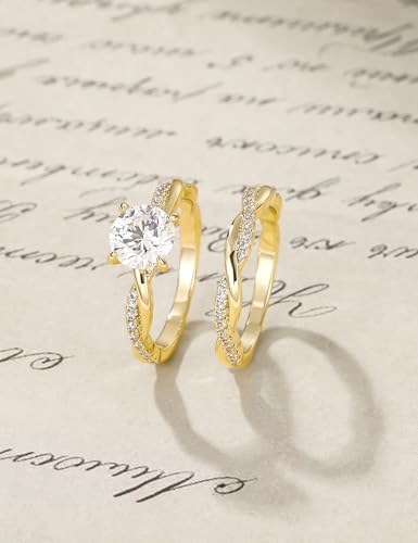 Image of Mameloly 1.5ct Engagement Rings for Women Round Bridal Ring Sets Cubic Zirconia Wedding Band Twisting Infinity Pave Set Size 3-12