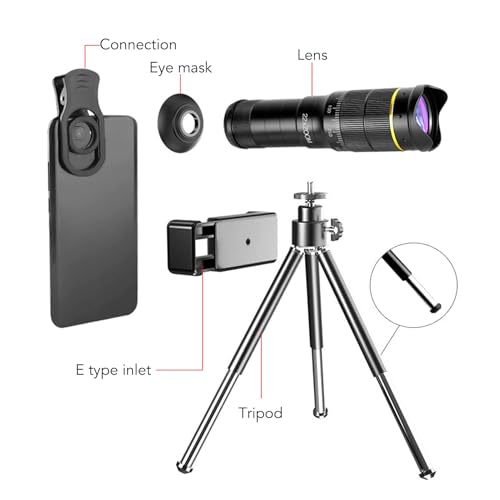 عدسة تكبير 32X مع حامل ثلاثي القوائم من هيبايد: مجموعة تلسكوب عدسة مقربة للجوال - عدسة عين السمكة، عدسة بزاوية عريضة للغاية 0.63X، فتحة كبيرة، مع شنطة تخزين - للحفلات الموسيقية والحيوانات