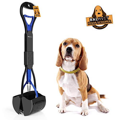 Balhvit Long Handle Portable Pet Pooper Scooper for Dogs, with Non-Breakable High Strength Durable Spring & Premium Materials, Foldable Dog Poop Waste Pick Up Rake, Jaw Claw Bin for Grass and Gravel