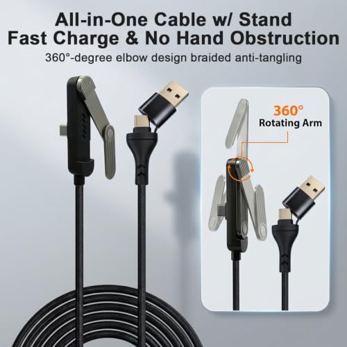 Image of Verilux 2 in 1 USB C to USB C Fast Charging Cable 65W with Foldable Stand 240W Braided Charger Cable for Gaming Office Home Traveling Use