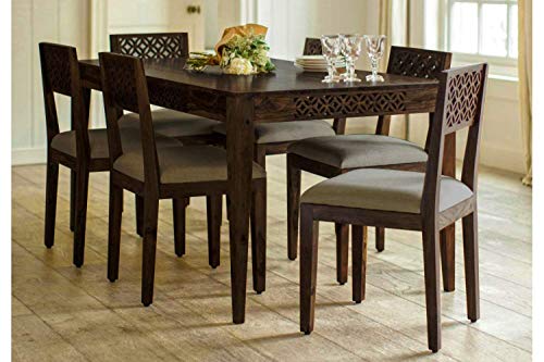 Image of Solid Sheesham Wood 6 Seater Dining Table Set with Cushioned Chairs for Dining Room | Living Room | Home & Office | Hotels Restaurant & Cafe (6 Seater, B-Honey)