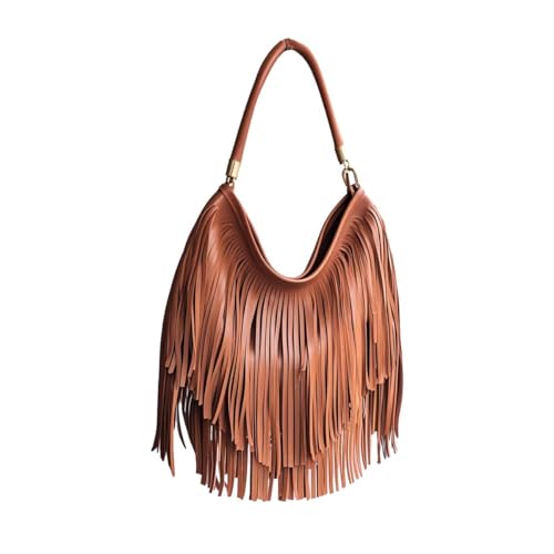 Image of IAMUHI Casual Rivets Fringed Shoulder Handbag for Women,Soft Vegan Leather Hippie Crossbody Purse Bag Hobo Bag