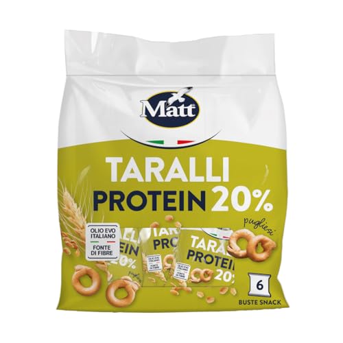 Matt, Taralli Protein, Tarallini Senza Lievito, con Proteine Isolate di Soia e Olio Extra Vergine di Oliva, Fonte di Fibre, Ideali per uno Snack Salato, Confezione da 240 g