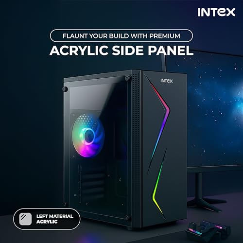 Image of Intex Pulse Gaming Cabinet | Micro-ATX, ITX | RGB Strip Front | Acrylic Side Panel | Dual USB 1.0 | Smooth Airflow | Easy Assembly | Compact Design | 250mm VGA Support