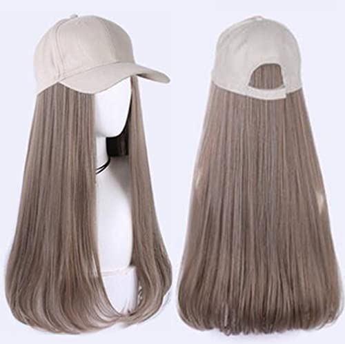 Baseball Hut Perücken für Damen, Synthetische Lange Glatte Haare mit Sommer Sonnenhut Kappe befestigt, Hut und Perücke für den täglichen Gebrauch Outdoor Slouchy (8 Farben, 20inch/50cm)(Color:A) Cover