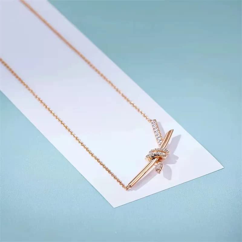 925 Sterling Silver Knotted Clavicle Chain Necklace High Carbon Diamond for Women Jewelry2