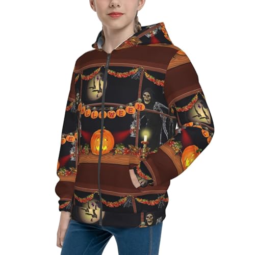 Halloween Banner Symbols Kid Hoodies Boys Zip Up Sweatshirts Girls Pullover with Pocket