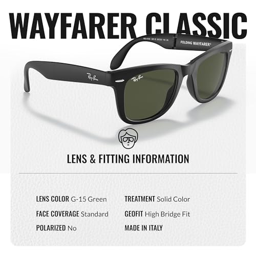 Image of Ray-Ban RB4105 WAYFARER FOLDING CLASSIC Square Shape Sunglasses for Men with Official Eyewear Kit