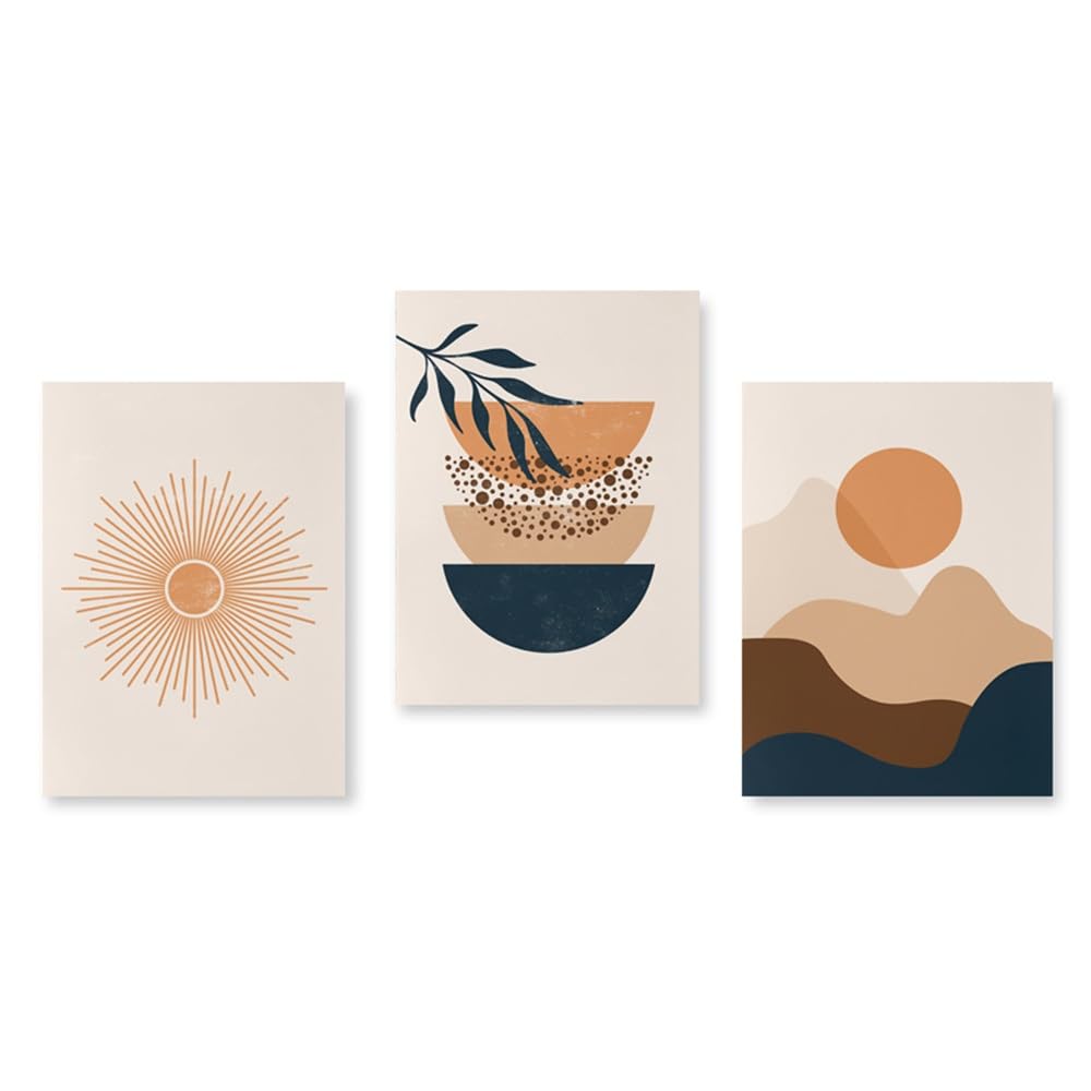 SOBMQ Poster-Boho Sun Wall Art Posters Abstract Geometric Leaves Canvas Painting Pictures Modern Living Bedroom Interior Kitchen Office Corridor Home Decor-60 * 70cm-3PCS (No Frame)