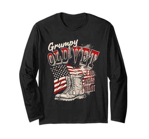 Military Grumpy Old Vet Funny Veteran American Flag Design Long Sleeve T-Shirt