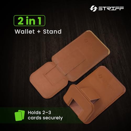 Image of STRIFF MagVault InvisibleStand Magnetic Wallet - Premium Vegan Leather MagSafe Card Holder with Hidden Kickstand, RFID Blocking, Holds 3 Cards, Strong Magnetic Wallet for iPhone 12-17 Series (Brown)
