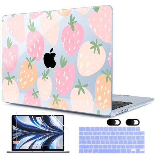 Image of MEEgoodo Case for M5 /M4 /M3 /M2 MacBook Air 13 inch 2026 2025 2024 2022, Fit Model A3449 /A3240 /A3113 /A2681, Case Compatible with MacBook Air 13.6-inch, Cute Drawn Strawberries