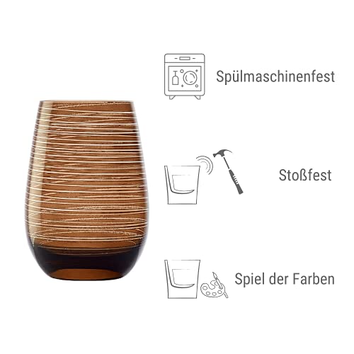 Stölzle Lausitz Wassergläser Twister Braun 6er-Set 465 ml – Allroundgläser für Wasser, Saft & Cocktails – Hochwertige Trinkgläser aus bleifreiem Kristallglas – Spülmaschinengeeignet & stoßfest