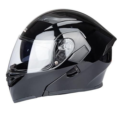 Helm für Motorräder Full-Face Motorcycle Helmet Tragbarer Integralhelme Flip-up Motorradhelm Zertifizierung von DOT (Gloss schwarz, XXL)