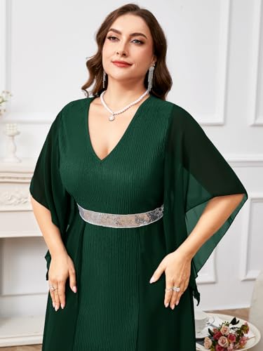 ZOMVA Plus Size Formal Dress V Neck Chiffon Handkerchief Sleeve Mother of Bride Dresses Wedding Guest Party Evening Gown2