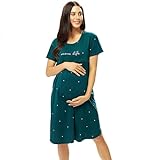 LOTIK Women's Cotton Teal Little Heart Printed Maternity & Feeding Calf Length Short Nightwear Set 1015-L, Large