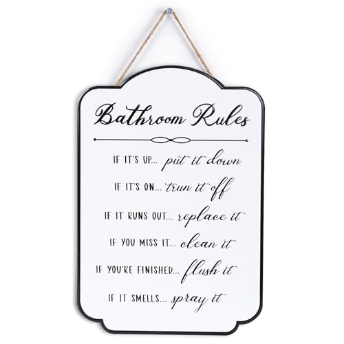LIVDUCOT Metal Bathroom Rules Sign, Funny Guest Bathroom Wall Decor,...