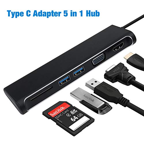 JCHope USB C 5 in 1 Hub to HDMI and VGA Port