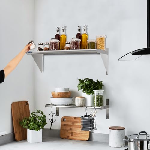 Image of HARDURA Stainless Steel Shelf 18 inch x 36 inch, 340lb Commercial Shelves Wall Mount Metal Shelving with Backsplash and Brackets for Kitchen, Restaurant, Laundry Room and Home
