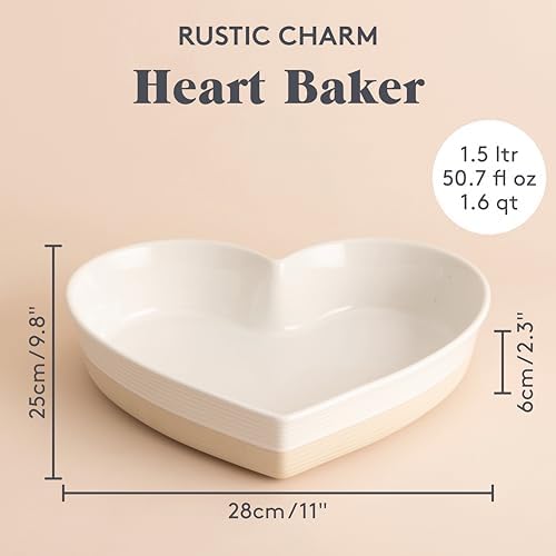 Mason Cash Rustic Charm Heart Shape Baker 1.5L Stoneware Baking Dish with Debossed Heart Motif Durable and Stylish for Baking Cooking & Serving - Thumbnail 2