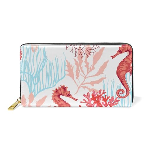 OTVEE Womens Wallet Tropical Animal Seahorse Corals Slim Long Purse Zip Clutch Wallets for Ladies