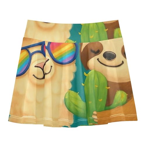 Joisal Girls Skorts Athletic Shorts Cute Cartoon Llama Sloth Tennis Skirts Toddler Navy Pleated Skort 3t