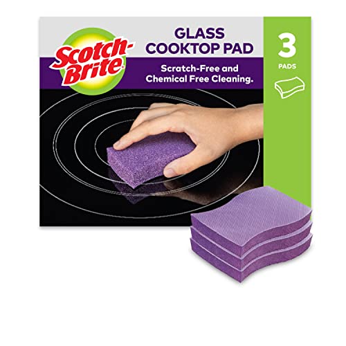 Scotch-Brite Glass Cooktop Pads, 3 Pieces per Pack - Cleans with Just Water, for Glass Stovetops, Tackles Burnt-On Messes, Purple
