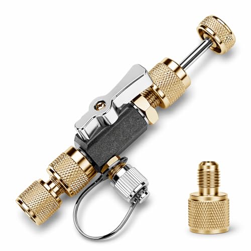 Behonor HVAC Valve Core Removal Tool Valve Core Remover Installer Tool 1/4& 5/16 Dual Valve Mega Flow Vacuum-Rated Valve Core Removal Tool 20 Microns Vacuum Essential HVAC Tools for R32 R410 R22 R12