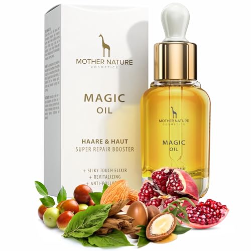Magic Oil – Elixir vegano para cabello y piel con aceite de argán, jojoba y vitamina E – No grasoso – Para cabello suave y piel nutrida – Cosmética natural 30 ml
