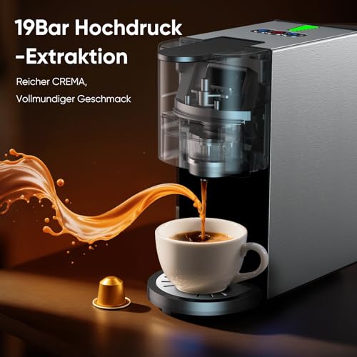 Gidgimo 5 in 1 Kapsel Kaffeemaschine für NES/DG/K-CUP/ESE(44mm)/Gemahlener Kaffee, 1450W 19 bars Kaffeestärkewahl Kapselmaschine, Kaffeemaschine Kapseln mit 0,8 L Wassertank für Zuhause und Büro – Bild 4