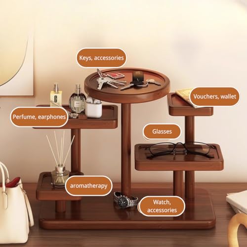 Navishendley Support de rangement en bois à plusieurs niveaux pour clés, lunettes et accessoires, étagère de bureau vintage pour le foyer, le bureau ou le salon – vue 2