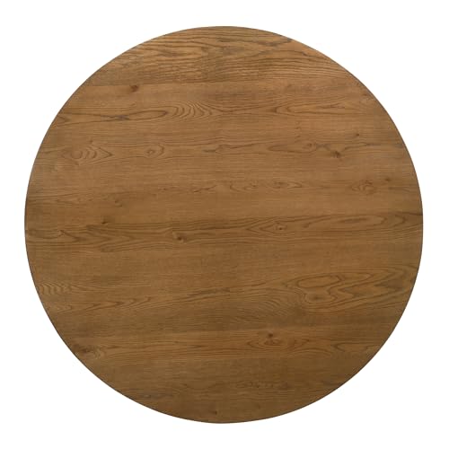 Image of Terra 59 inch Transitional Round Dining Table with Pedestal Base, Walnut | Engineered Wood, Smooth Finish, Mid-Century Modern Pedestal Base, 1 inch Thick Tabletop, Seats 4