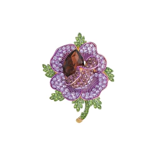 Image of Rhinestone Flower Brooches for Women Purple Flower Pins Dress Denim Jacket Clothes Pin Badge Wedding Party Jewelry Accessories Gift