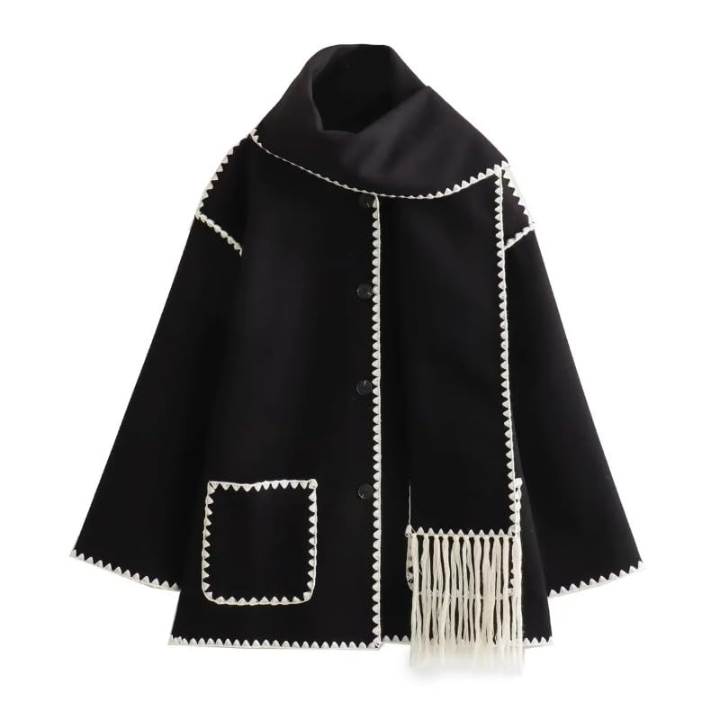 Autumn and Winter Womens Wide Sleeved Cardigan Jacket Scarf Decoration Button Cardigan Woolen Jacket