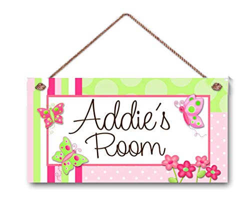 Personalized Name's Pretty Pink Girly Jungle Animals Girls Bedroom Baby Nursery Kids Bedroom Door Sign Wood Plaque Hanging Wall Art Decor Gift