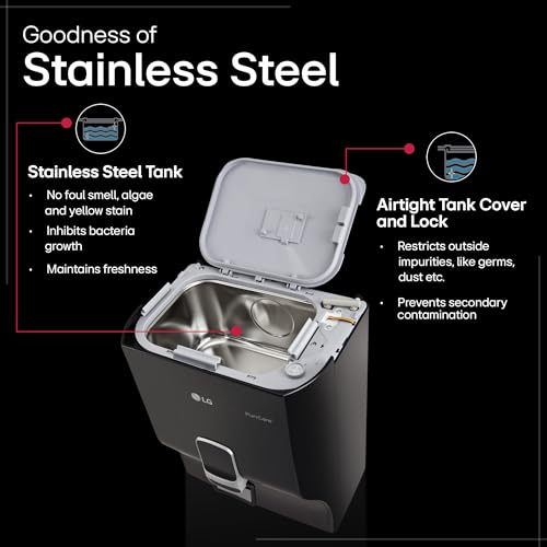 Image of LG Water Purifier 8 L, Dual Protection Airtight Stainless Steel Tank, RO + Digital Sterilizing Care, Mineral Booster Filter, 1 Complementary True Maintenance Package (WW141NF, Black, Wall Mount)