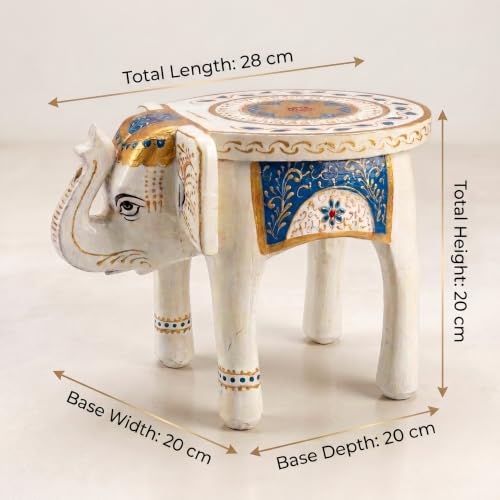 Image of JH Gallery Handmade Wooden Elephant Stool, Hand-Painted Decorative Side Table for Home Decor, Living Room, Bedroom, Balcony & Office Accent Furniture (20 cm, 8 Inch)