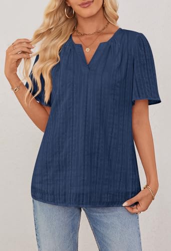 MEROKEETY Women's Summer Business Casual Blouse Tops Dressy Short Sleeve V Neck Loose Fit Work T Shirts4