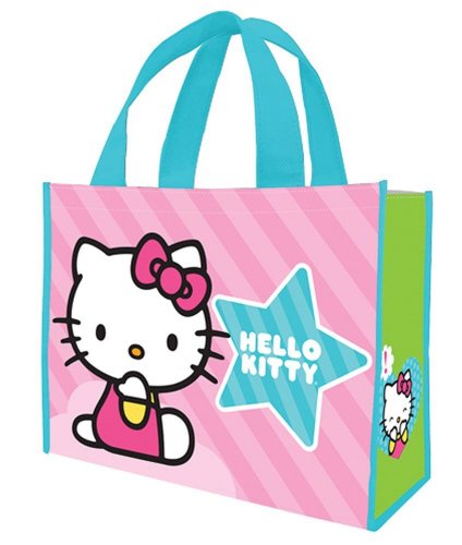 Vandor 18673 Hello Kitty Stripes Large Recycled Shopper Tote, Pink