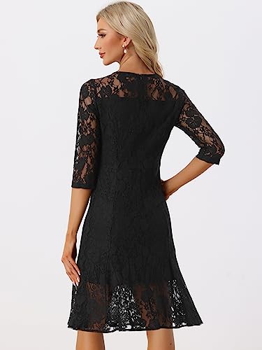 Allegra K Elegant Lace Dress for Women's 3/4 Sleeves Ruffles Bodycon Fishtail Dress3