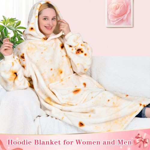 Image of Waitu Wearable Blanket Sweatshirt Gifts for Women and Men, Warm and Cozy Giant Blanket Hoodie, Thick Flannel Blanket with Sleeves and Giant Pocket - Burritos