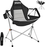 KingCamp Campingstoel, opvouwbare klapstoel, schommelstoel met verstelbare rugleuning, campingstoel met kussen, bekerhouder, tas, robuust, comfortabel, voor binnen en buiten, zwart