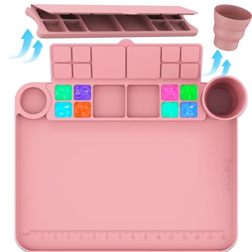 Image of Svartur Silicone Painting Mat with Removable Paint Palette and Cup, Coral Pink