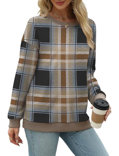 Image of Saloogoe Sweatshirts for Women Crewneck Long Sleeve Loose Fit Tops Color Block Ribbed Trim Fashion 2025