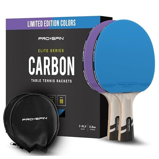 PRO SPIN Ping Pong Paddles - Violet & Blue ITTF-Approved Colors | 2 Premium Carbon Fiber Table Tennis Rackets | Professional Quality 7-Ply Blade, Pro Rubber/Sponge, Rubber Protector Case | Raquetas